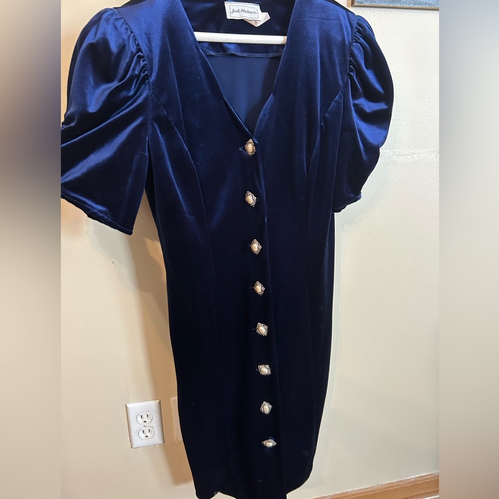 Jodi Michaels Navy Blue Velvet Dress